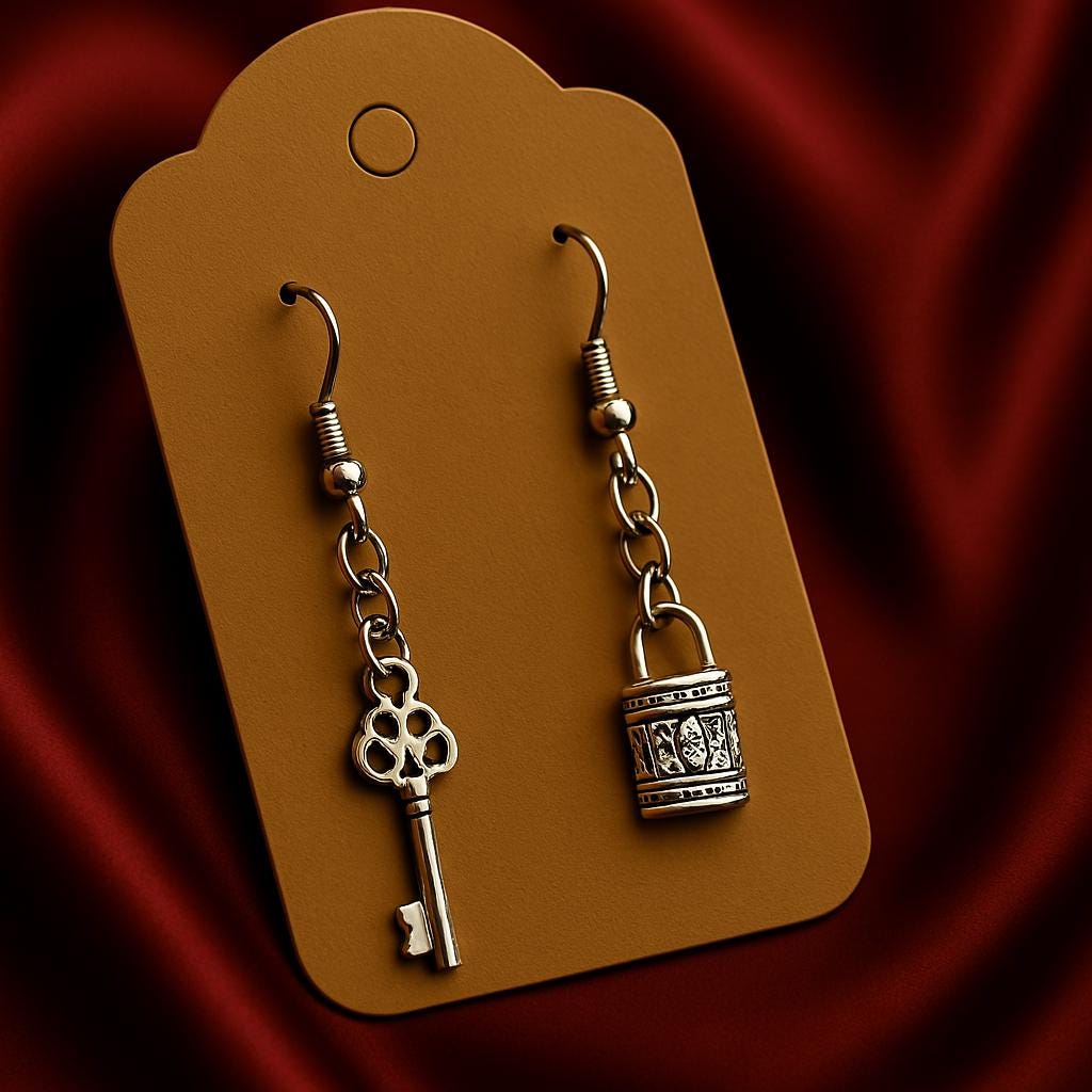Celestial Secrets Silver Earrings โ Angel, Lock & Key, Spiderweb Charms, Gothic Boho Jewelry, BoutiqueByCheryl Handmade Gift for Her