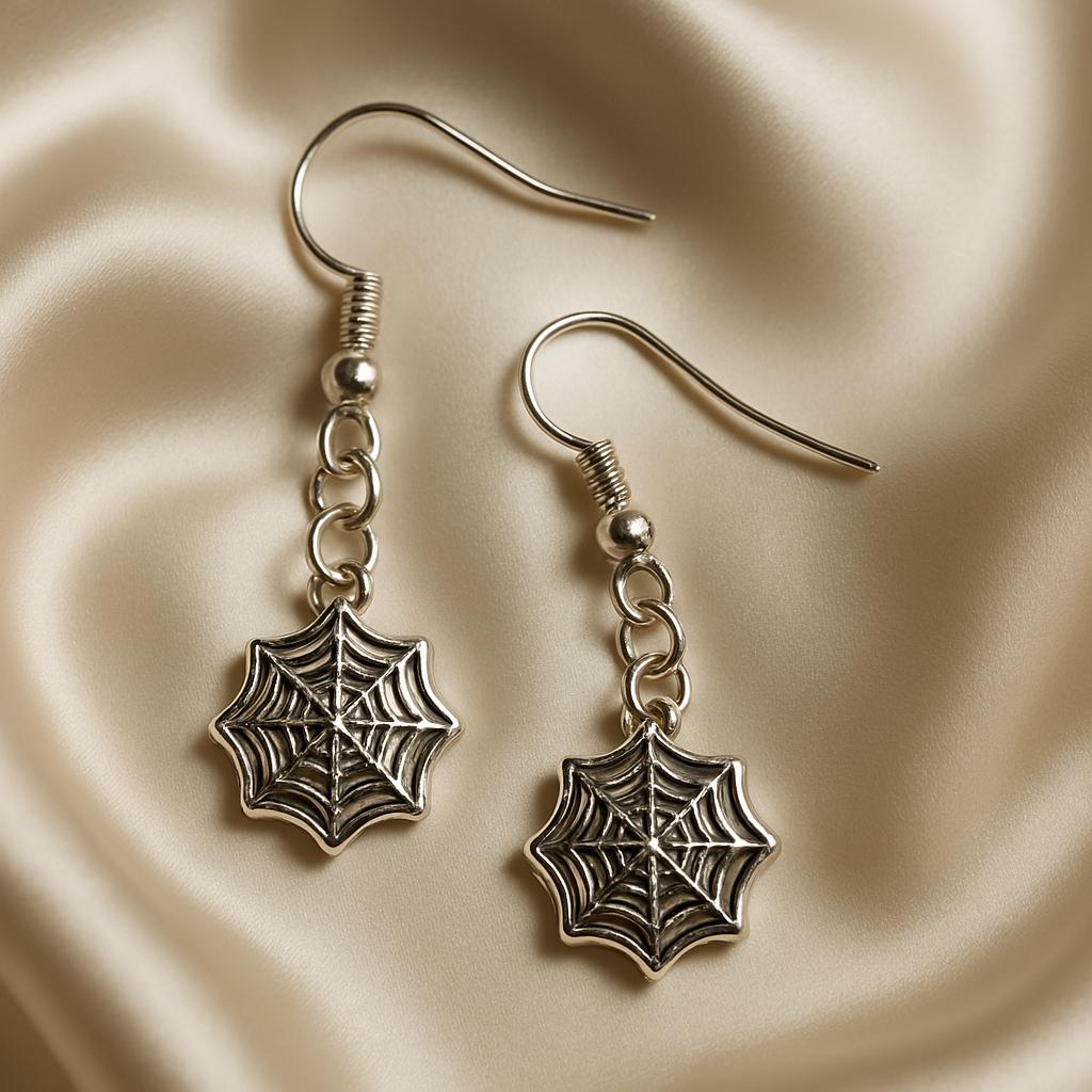 Celestial Secrets Silver Earrings โ Angel, Lock & Key, Spiderweb Charms, Gothic Boho Jewelry, BoutiqueByCheryl Handmade Gift for Her
