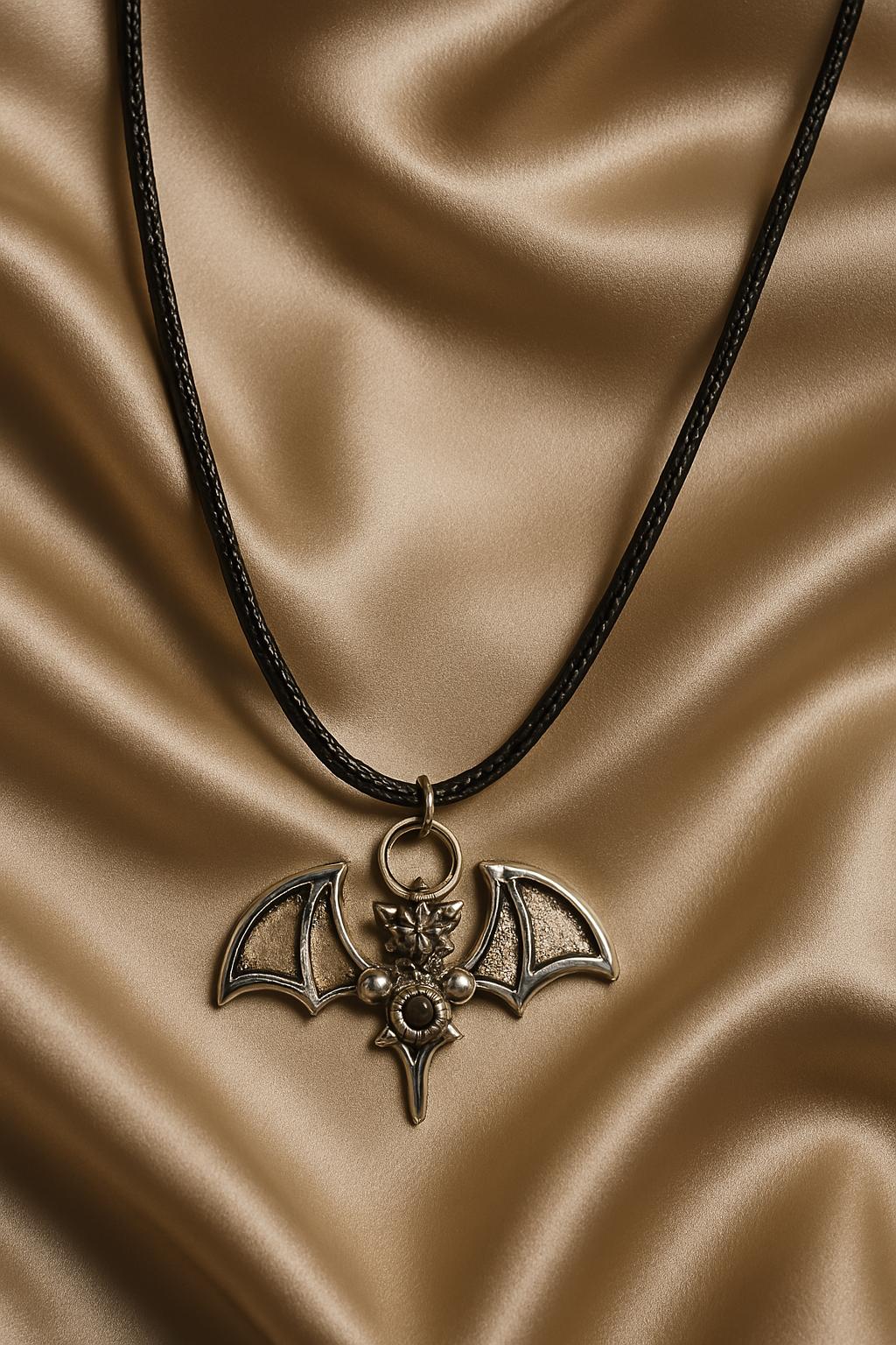 Mystic Night Leather Necklace ā Silver Bat Pendant, Gothic Moonlight Jewelry, BoutiqueByCheryl Handmade Gift for Him or Her