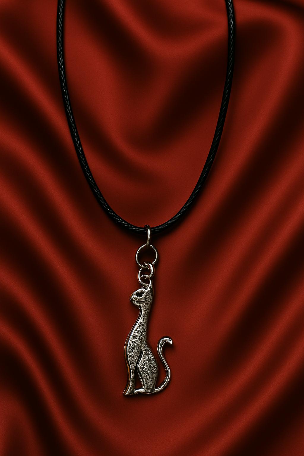 Whiskered Charm Leather Necklace – Silver Cat Pendant, Handmade Feline Jewelry, BoutiqueByCheryl Gift for Cat Lovers