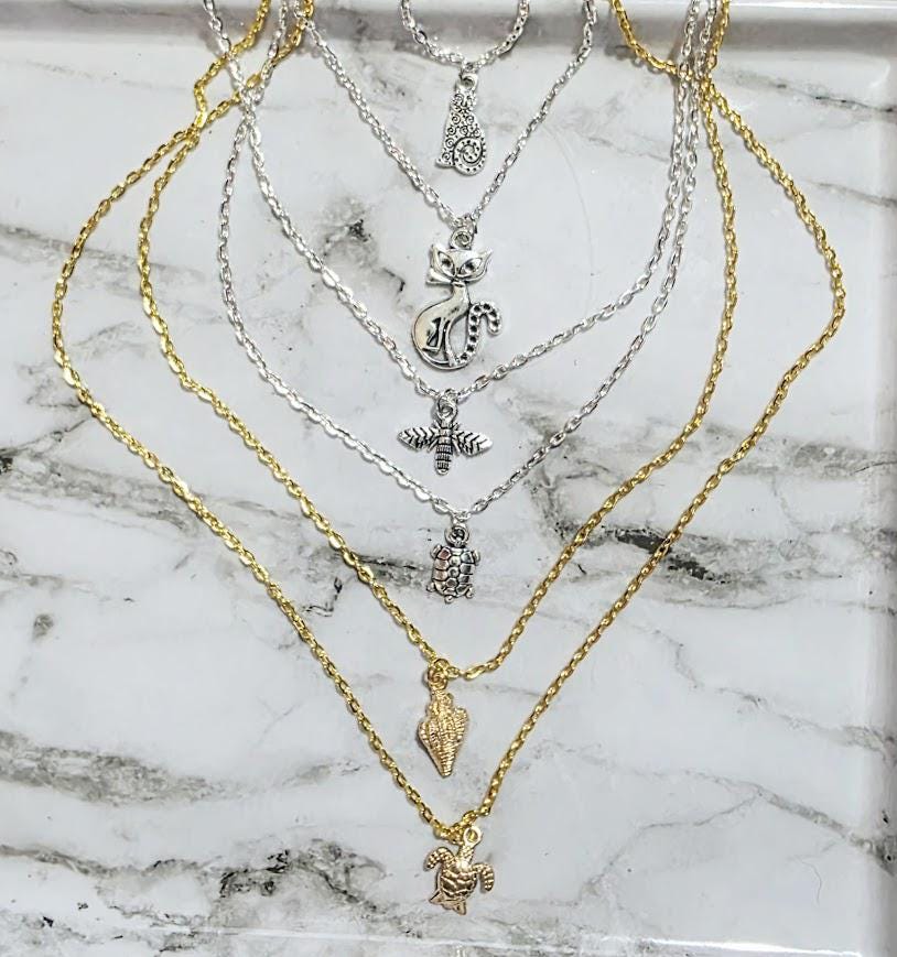 Sterling Silver Charmed Necklace – Cat, Cross & Skull Pendants, Edgy Boho Jewelry, Gothic Gift for Her, BoutiqueByCheryl