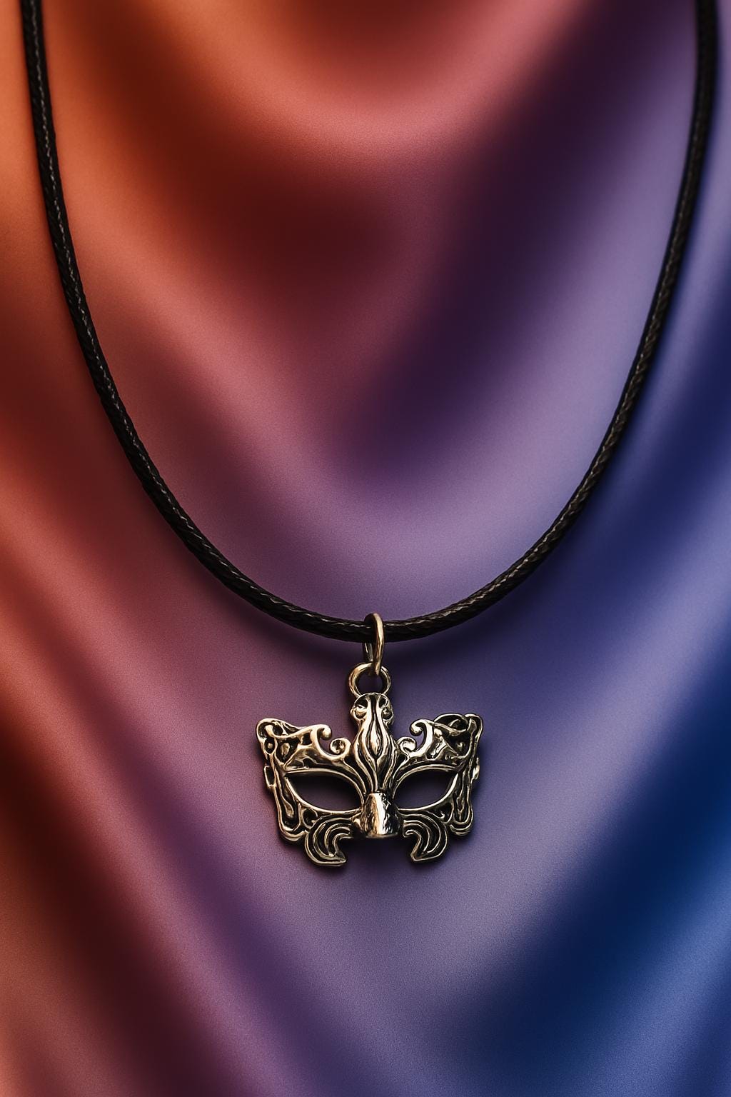 Veiled Mystery Leather Necklace – Silver Mask Pendant, Gothic Masquerade Jewelry, BoutiqueByCheryl Handmade Gift for Her or Him