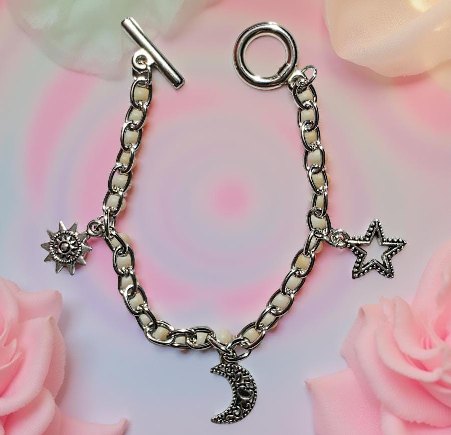 Elegant Silver Sky Bracelet – Sterling Silver Star & Moon Charms, Dainty Celestial Jewelry, Gift for Her, BoutiqueByCheryl