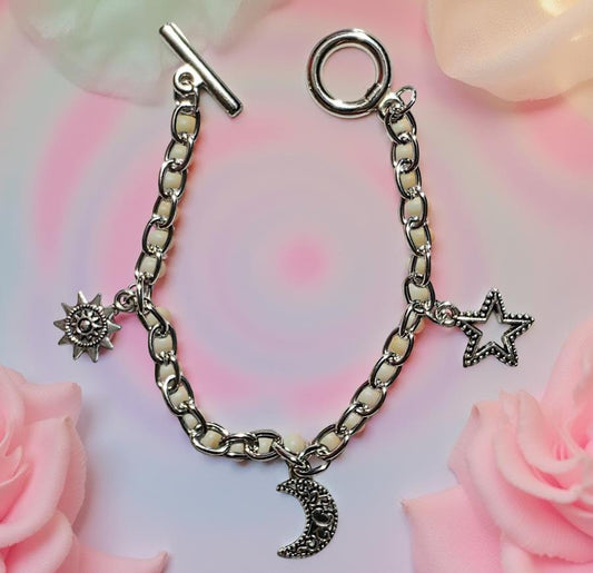 Elegant Silver Sky Bracelet – Sterling Silver Star & Moon Charms, Dainty Celestial Jewelry, Gift for Her, BoutiqueByCheryl