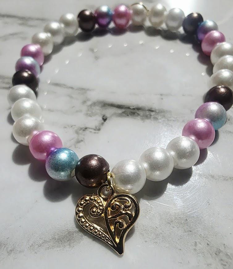 Pearl Beaded Bracelet with Gold Pendant – Elegant Handmade Jewelry, Boho Chic Gift for Her, BoutiqueByCheryl