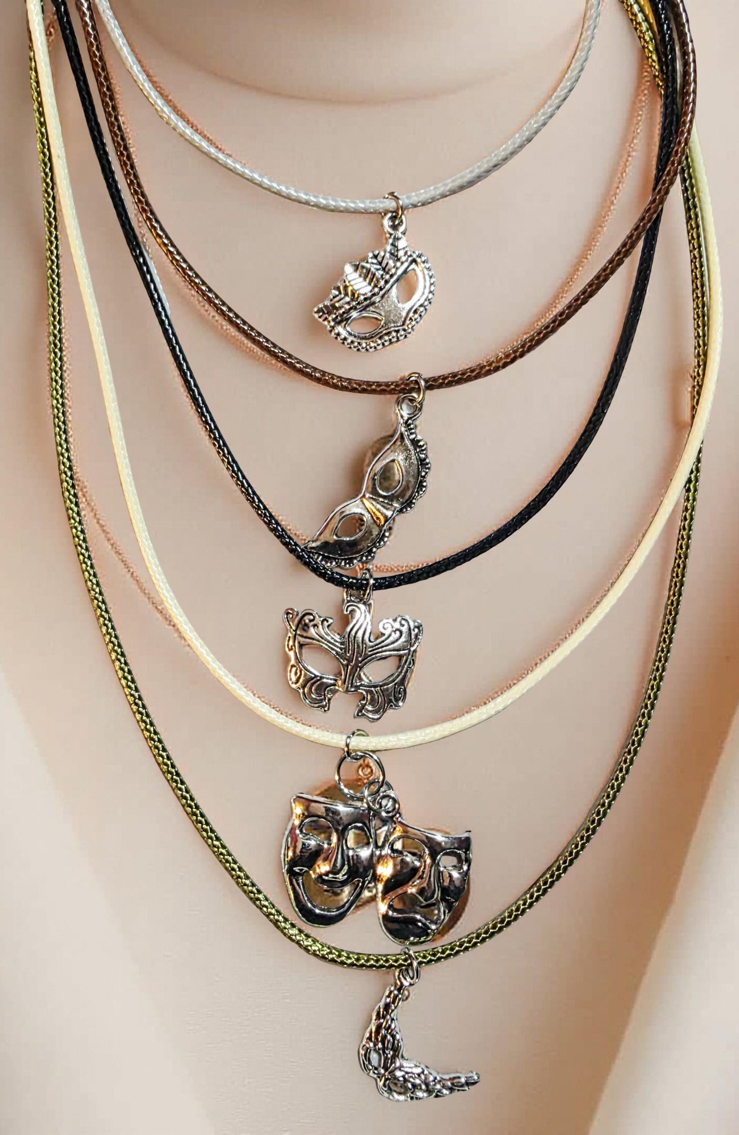 Veiled Mystery Leather Necklace – Silver Mask Pendant, Gothic Masquerade Jewelry, BoutiqueByCheryl Handmade Gift for Her or Him