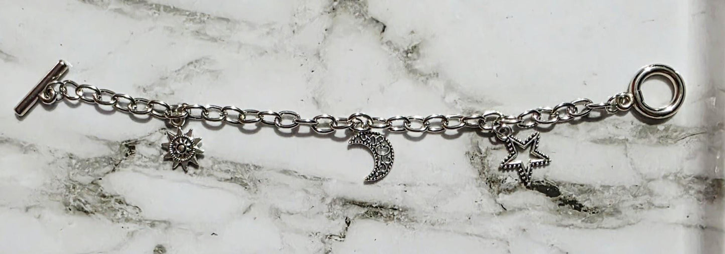 Elegant Silver Sky Bracelet – Sterling Silver Star & Moon Charms, Dainty Celestial Jewelry, Gift for Her, BoutiqueByCheryl