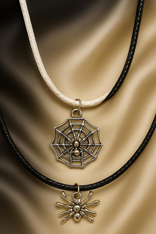 Shadow Weave Leather Necklace – Spider & Web Pendant, Gothic Nature Jewelry, BoutiqueByCheryl Handmade Halloween Gift for Her or Him