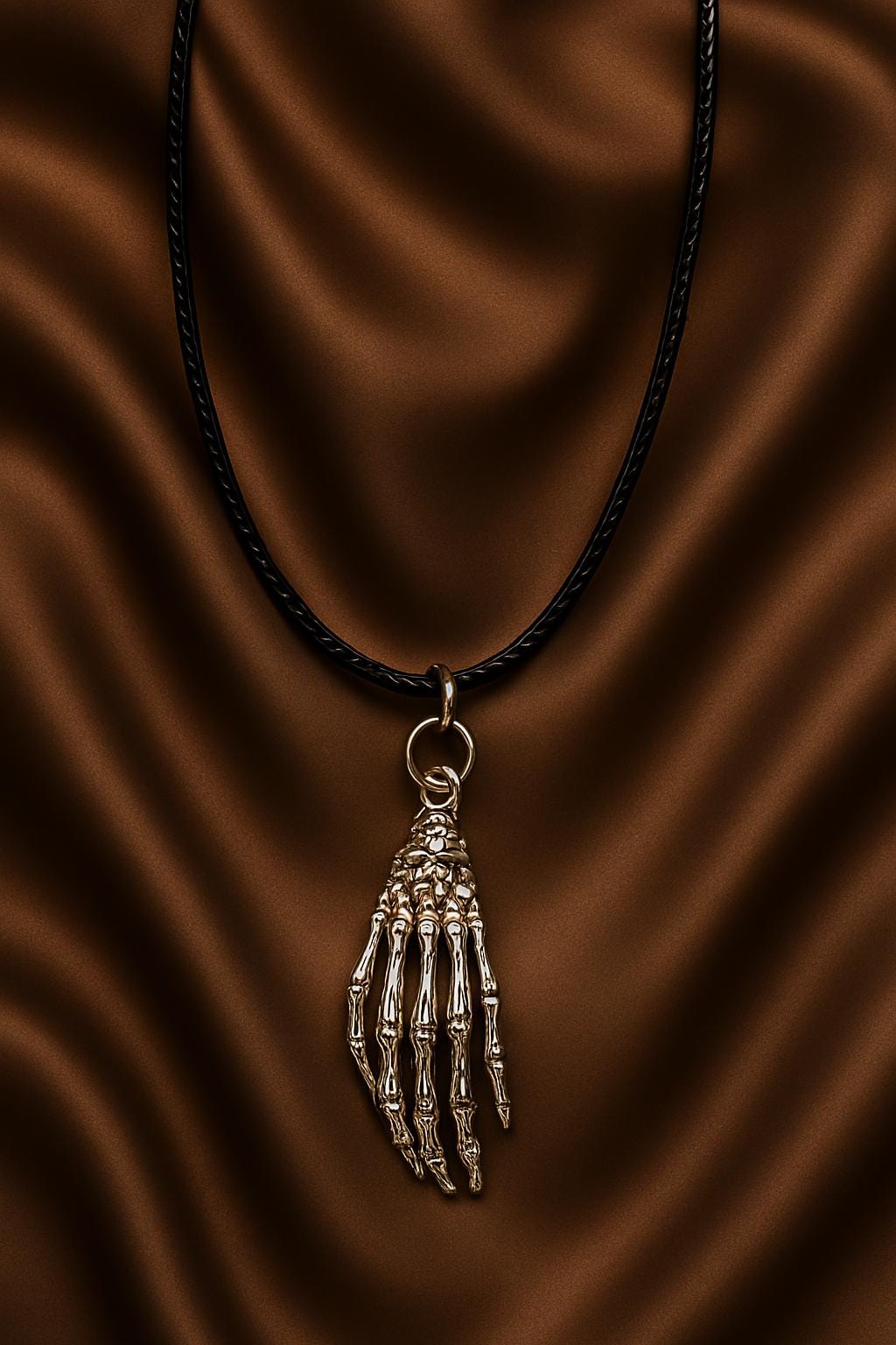 Grave Grip Leather Necklace – Skeleton Hands Pendant, Gothic Halloween Jewelry, BoutiqueByCheryl Handmade Gift for Him or Her