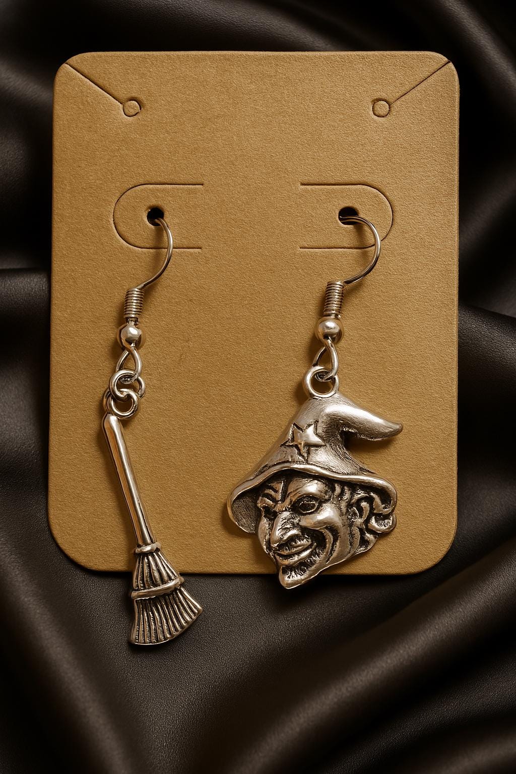 Moonlit Magic Silver Earrings – Witch & Broomstick Charms, Halloween Gothic Jewelry, BoutiqueByCheryl Handmade Gift for Her
