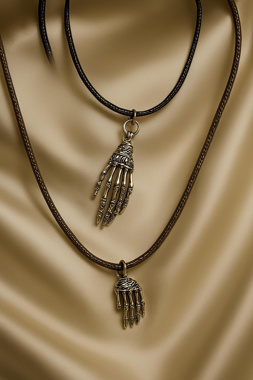 Grave Grip Leather Necklace – Skeleton Hands Pendant, Gothic Halloween Jewelry, BoutiqueByCheryl Handmade Gift for Him or Her