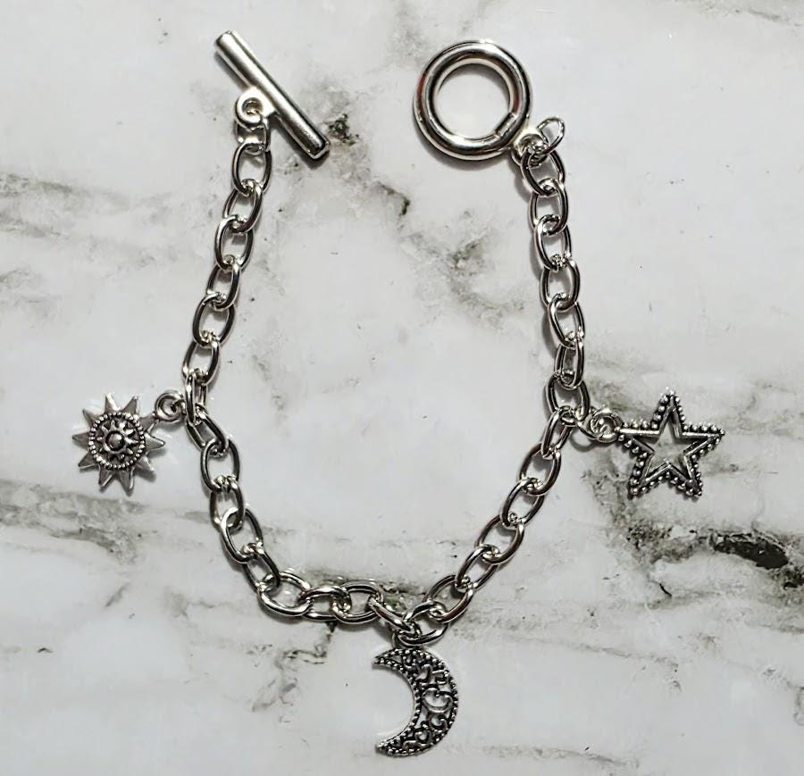 Elegant Silver Sky Bracelet – Sterling Silver Star & Moon Charms, Dainty Celestial Jewelry, Gift for Her, BoutiqueByCheryl