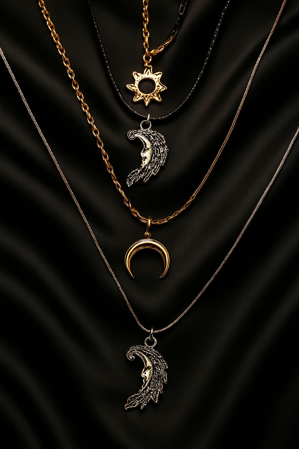 Elegant Moon or Sun Necklace – Sterling Silver Pendant, Gold Pendant, Celestial Jewelry, Boho Chic Gift for Her, BoutiqueByCheryl