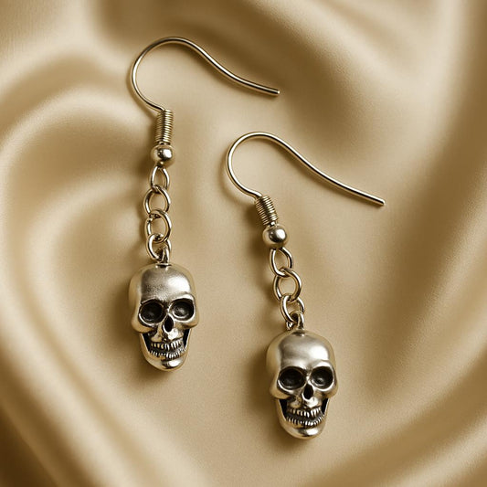 Shadow Gleam Silver Skull Earrings – Gothic Handmade Jewelry, BoutiqueByCheryl Gift for Her or Him, Edgy Boho Statement