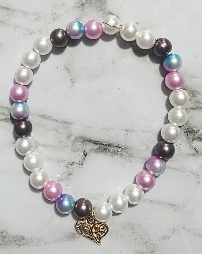 Pearl Beaded Bracelet with Gold Pendant – Elegant Handmade Jewelry, Boho Chic Gift for Her, BoutiqueByCheryl