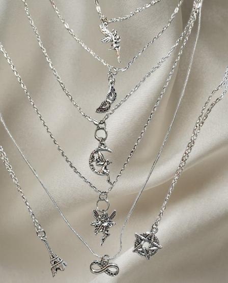 Sterling Silver Charmed Necklace – Fairy, Heart & Skull Pendants, Whimsical Gothic Jewelry, Unique Gift for Her, BoutiqueByCheryl